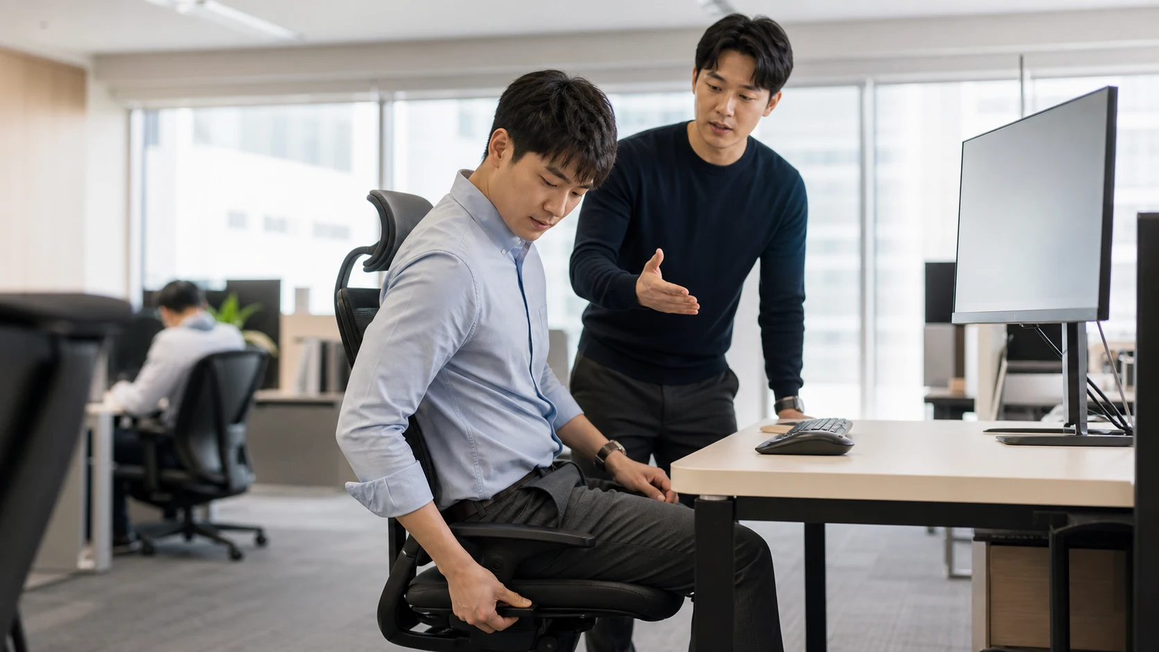 자세 교정 클리닉 비용 상담과 평가 장면