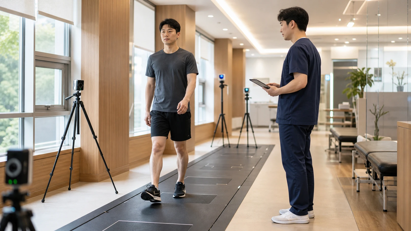 보행 분석 비용 상담과 평가 장면